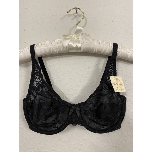 VINTAGE Y2K 2000s VOGUE DESSOUS BLACK LACE UNLINED NOPADDED SEXY 34C NWT - Picture 1 of 9
